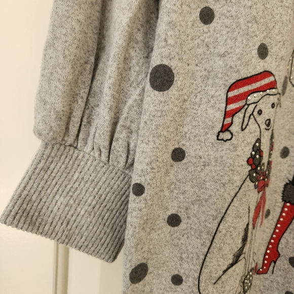 Holiday Sweater Girl & Dog Polka Dots Gray Studs Studded Sparkle Girly Glam L - Picture 9 of 16